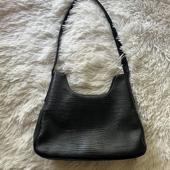 Vintage Y2K Guess Black Embossed Shoulder Bag – Lizard Texture, Silver Hardware - Picture 2 of 4